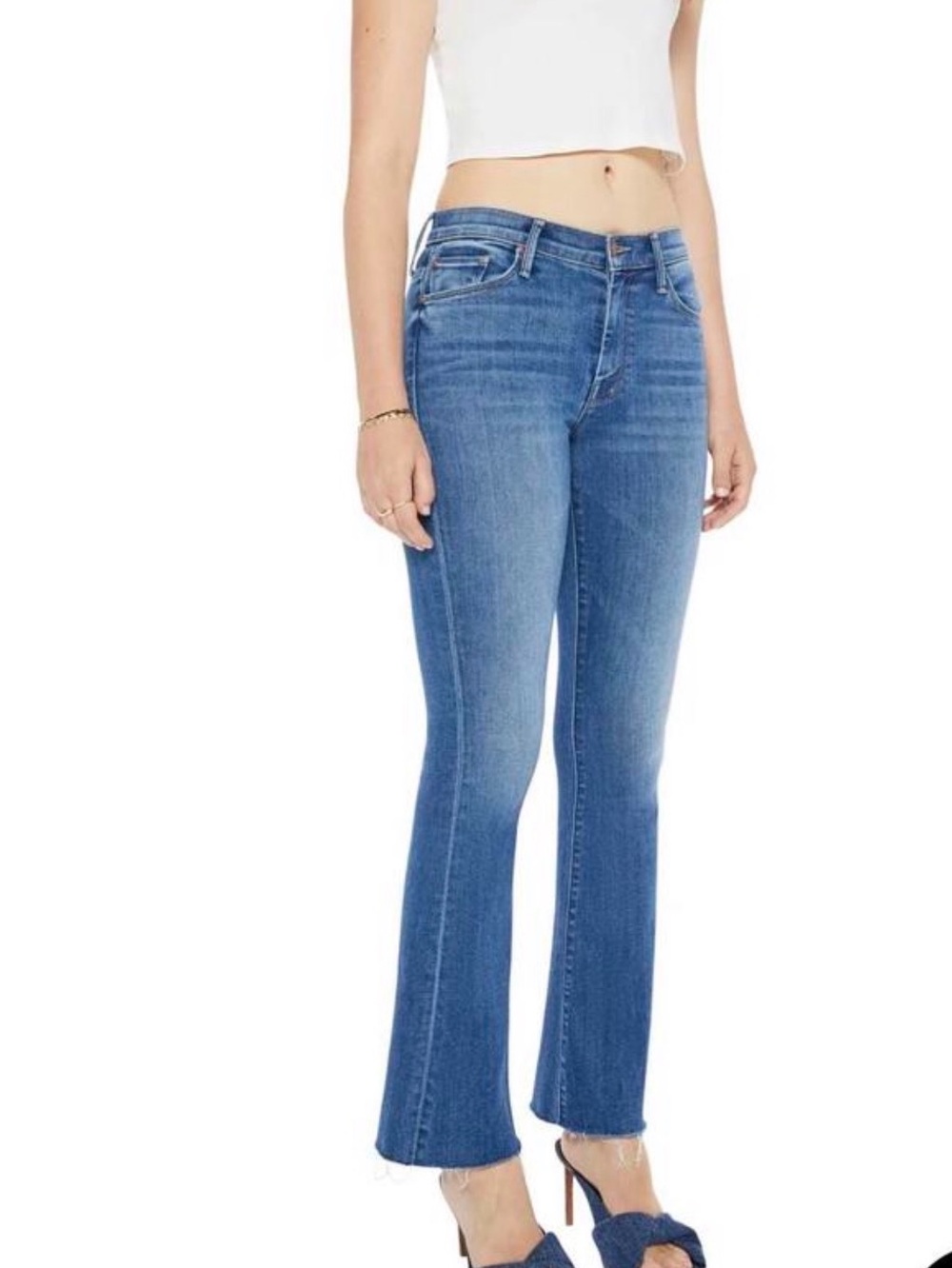 MOTHER The Weekender Fray Fan Favorite Blue Flare Jeans Size 28
